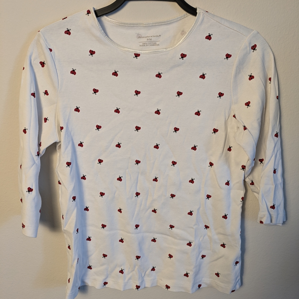 White Top with Red Floral Print